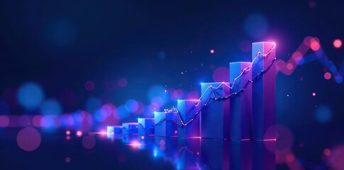 Abstract background of a glowing blue and purple financial graph chart symbolizing growth and success,  chart,  blue