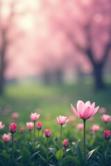 Fototapeta premium Abstract blurred spring background with soft pastel colors and bokeh effect, perfect for use as a backdrop for seasonal designs or advertisements, effect, soft