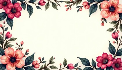 Obraz premium Abstract flowers border design with vibrant colors and intricate details, design, artistic