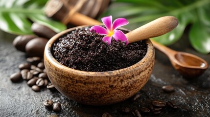Dark, coffee-based beauty scrub