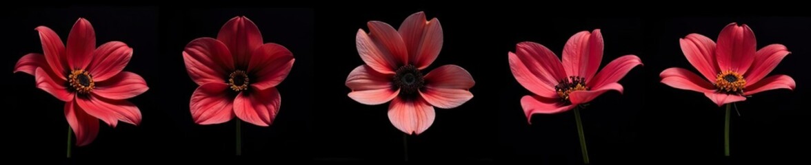 Abstract brutalist style flower set on black background,  daisy,  geometric