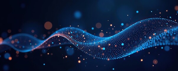 Abstract futuristic background with wave of connecting dots and lines on dark backdrop, representing data technology illustration,  futuristic,  technology