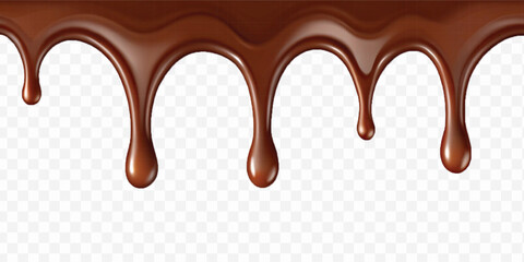 realistic dark liquid  chocolate dripping and flowing down from the top, isolated on white background