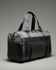 Sleek black duffel bag for travel or gym - minimalist design on neutral background