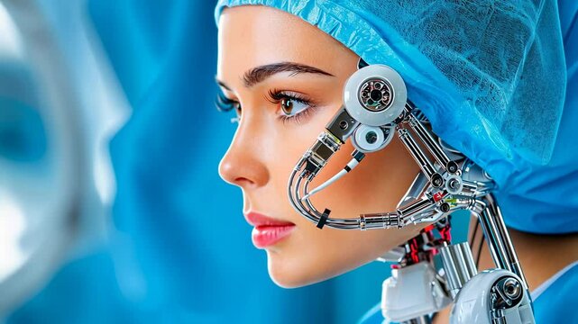 Futuristic Woman with Cyborg Features in a High-Tech Environment