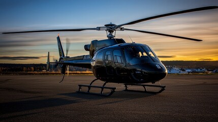 Helicopter operations at sunset airfield aircraft photography outdoor ground level aviation enthusiasm
