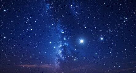 Fototapeta premium Deep indigo sky filled with bright white stars and small glowing meteorites
