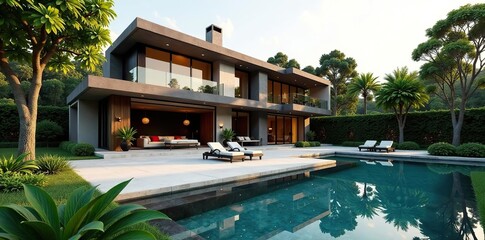 Beautiful backyard plan for a villa designed by a landscape architect,  villa,  greenery