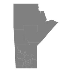 High Quality map of Manitoba is a province of Canada, with borders of the counties