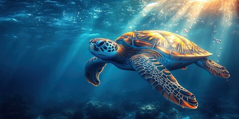 Obraz premium ai generated image of a sea turtle swimming in the sea near the coral reefs