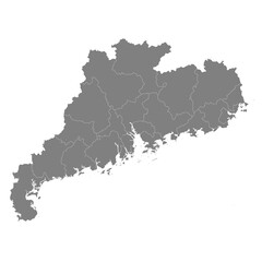 High Quality map of Guandong is a province of China, with borders of the divisions