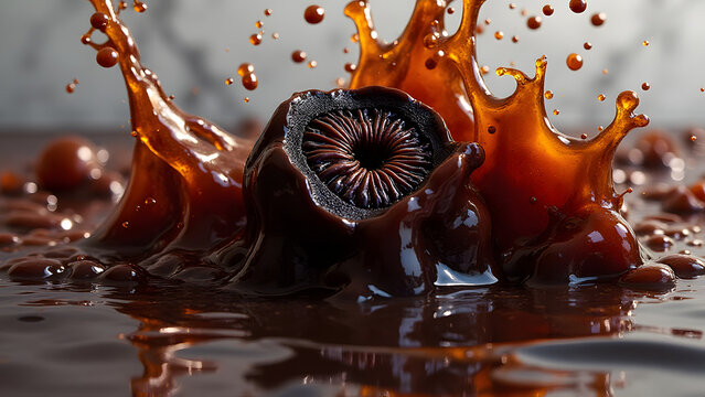 Black sapote creates lava-like flows. Marble captures polyphenol oxidation as chocolate pulp hits water in dramatic swirls.