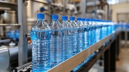 A state-of-the-art water packaging plant with automated labeling and sealing processes