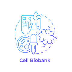 Cell biobanks blue gradient concept icon. Biorepository of organic specimens. Therapeutic and research purposes. Round shape line illustration. Abstract idea. Graphic design. Easy to use in article