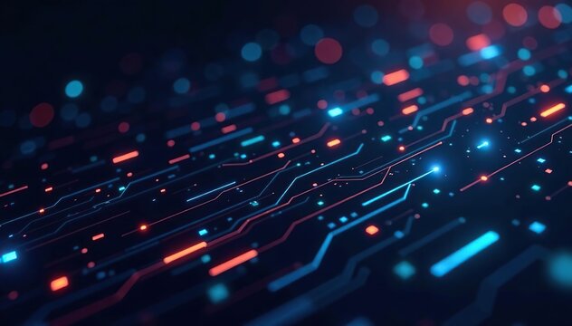 A sleek and modern abstract background featuring digital technology elements such as circuit patterns, binary code, and glowing lines,  connection,  technology