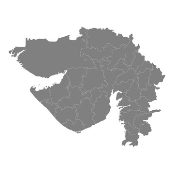High Quality map of Gujarat is a state of India, with borders of the districts