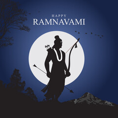 Happy Ram Navami: Celebrating the Birth of Lord Rama India festival. Vector illustration design featuring Lord Rama, the divine king of Ayodhya, surrounded by traditional Indian elements and vibrant.