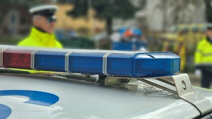 Obraz premium police blue light flash urgency caps