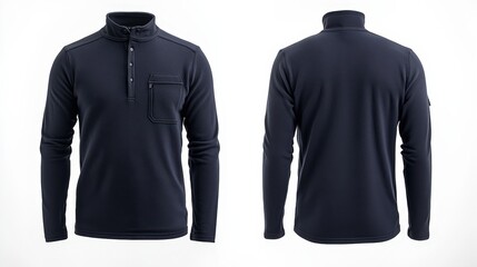 Black high-collar long-sleeve pullover with zippered chest pocket for casual wear