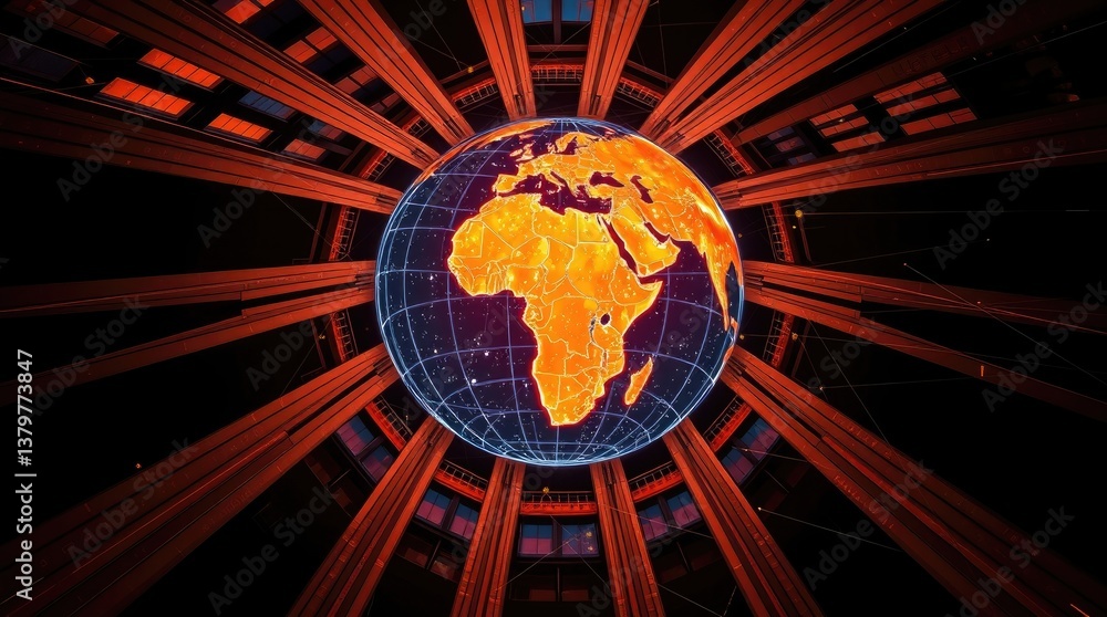 Aufkleber illuminated globe of earth set against a stylized geometric framework