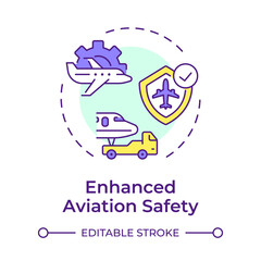 Enhanced aviation safety multi color concept icon. Flight security, aircraft maintenance. Round shape line illustration. Abstract idea. Graphic design. Easy to use in article, blog post