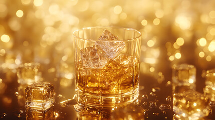 Whiskey on ice home bar beverage photography cozy atmosphere close-up elegance of relaxation
