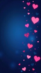 Obraz premium Abstract blue background filled with glowing hearts in various sizes, Valentine's Day, concept
