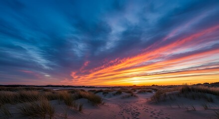 Obraz premium Sunset's Fiery Embrace AI Generated