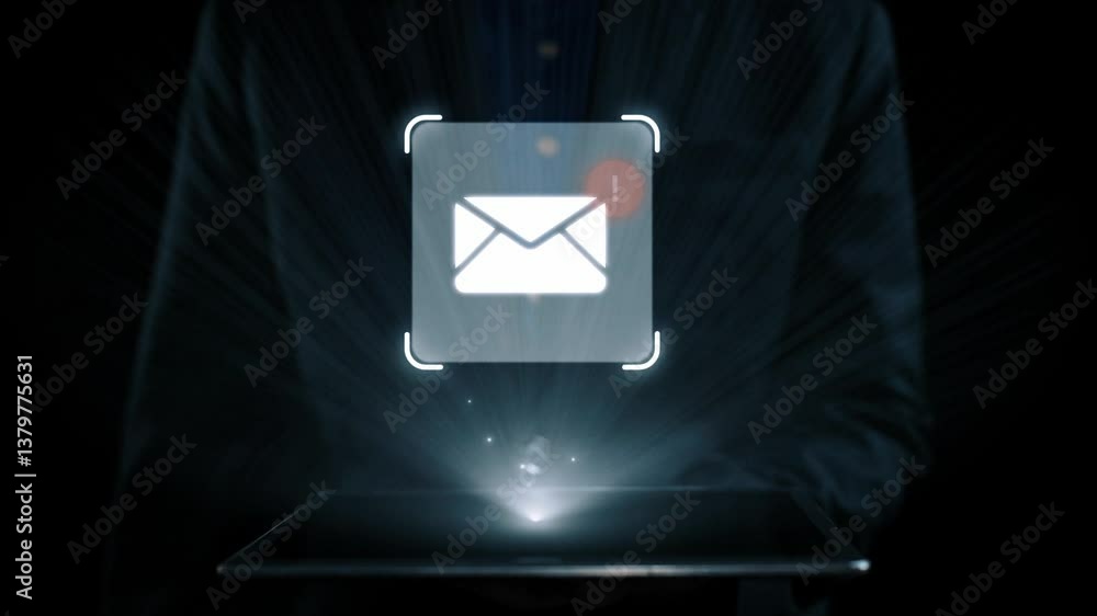 Poster business person checking email inbox, organizing and prioritizing messages for better productivity. 