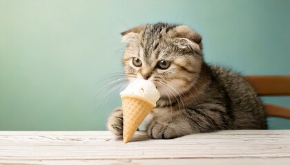 かわいい子猫、アイスクリームを食べるイメージ