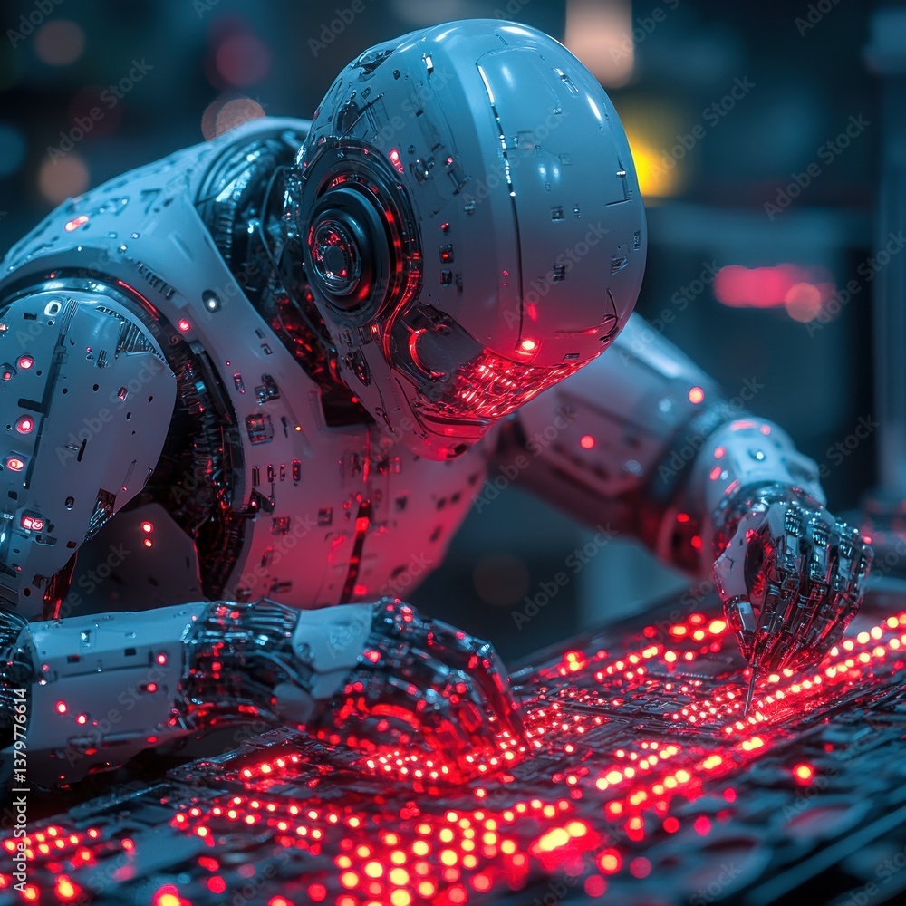 Aufkleber cyberpunk robot: futuristic technology and artificial intelligence