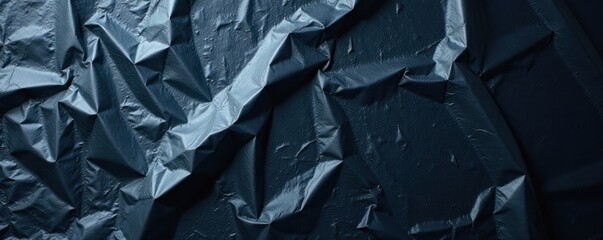 Wrinkled plastic wrap texture with creases and folds on dark surface , packaging, surface, industrial