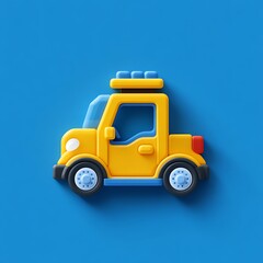 Fototapeta premium Yellow pickup truck icon, blue background, digital illustration, website design