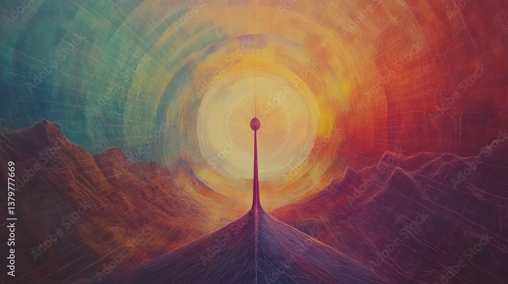 Poster a towering wind turbine stands in a vast open field, harnessing wind power to generate renewable ene