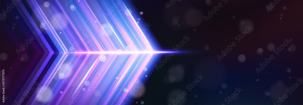 Poster neon arrow boost abstract background. glowing shiny lines and shapes in dynamic composition, speed m