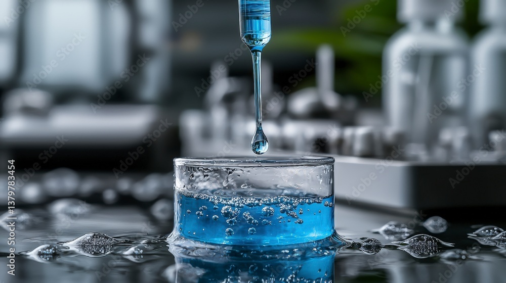 Poster droplet extraction in laboratory science lab experiment controlled environment close-up view chemist