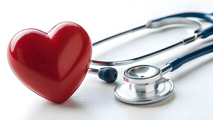 Red heart and stethoscope on white background. Background template for healthcare websites, clinic posters, medical blog articles, health magazine covers, pharmacy ads, health app designs