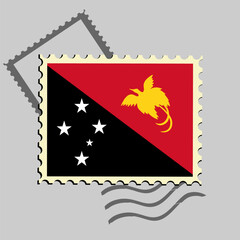 Papua New Guinea flag postage stamp. Isolated vector illustration on grey post stamp background