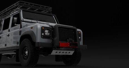 Realistic Car SUV Adventure Style Isolated on Black Background. 3D Rendering