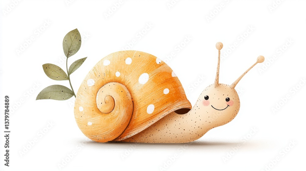 Poster animated snail with floral touch : a whimsically designed snail featuring a cheerful expression and 