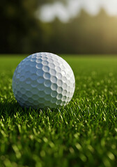 Obraz premium golf ball on green grass, Close up golf ball on green grass field