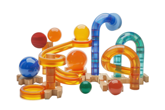 Marble Run Set in Clear View Isolated On Transparent Background