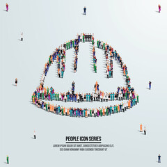 Labour day helmet icon or concept. large group of labor people form to create helmet tool. Vector illustration. Happy Labor Day.