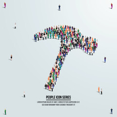 Labour day hammer tool icon or concept. large group of labor people form to create hammer tool. Vector illustration. Happy Labor Day.