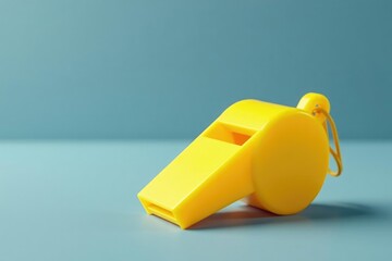 Bright yellow plastic whistle, simple design, clean lines, warning, toy, macro