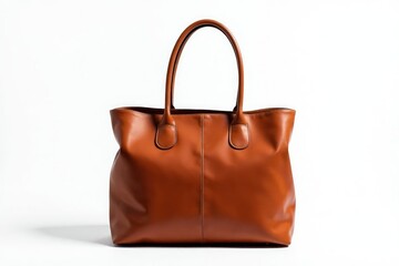 Brown leather tote bag, isolated on white background, briefcase, luggage, shopping bag