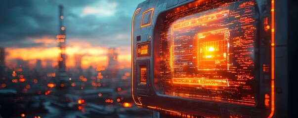 Futuristic AI powered ATM in a Dazzling Urban Landscape