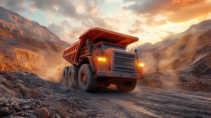 A Large Dump Truck Driving Through a Rocky Mining Environment