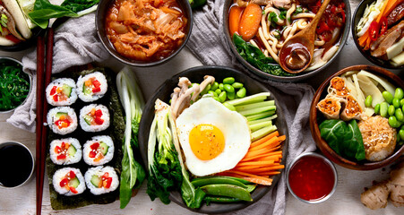 Various Korean Home-style Side Dishes. Asian food concept.