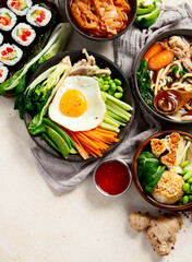 Various Korean Home-style Side Dishes. Asian food concept.